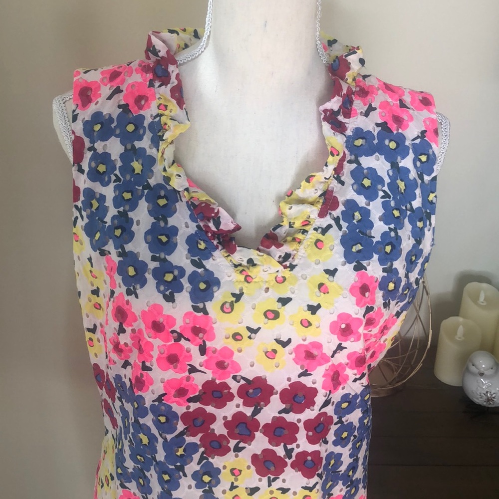 Talbots multicolored floral eyelet shift dress 14